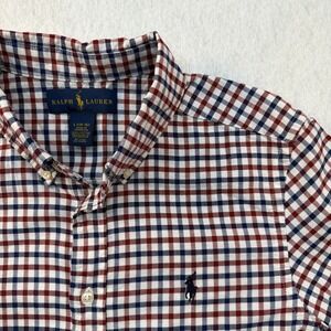 Ralph Lauren Boys Large 14-16 Gingham Button Down Shirt Red Navy‎ Blue Check